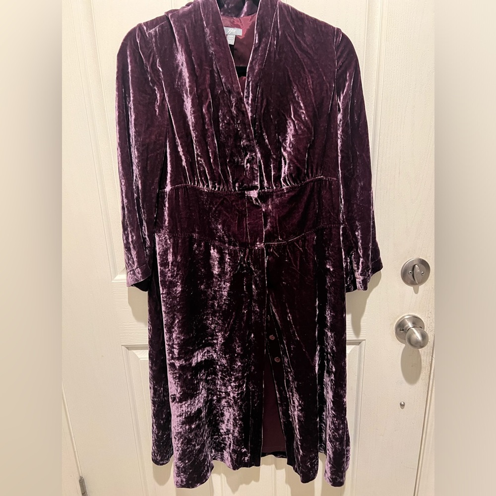 J Jill Dress Crushed Velvet Silk Midi Purple Lined Boho Romantic Peasant